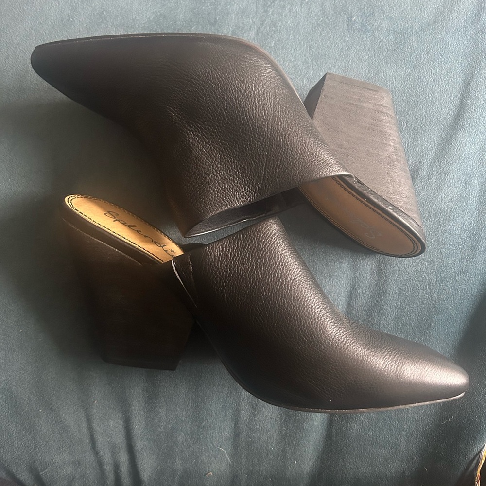 Splendid Black Leather Pointed-Toe Mule Heels - Picture 2 of 4